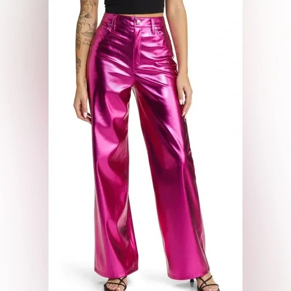 BLANK NYC Pink Metallic Faux Leather Pants Size 26 NWT